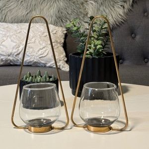 Vintage Triangular Tabletop  Glass Lantern Candle Holder